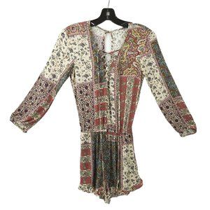 American Eagle Outfitters Romper Patchwork Boho Womens XXS Gypsy Long Sleeve